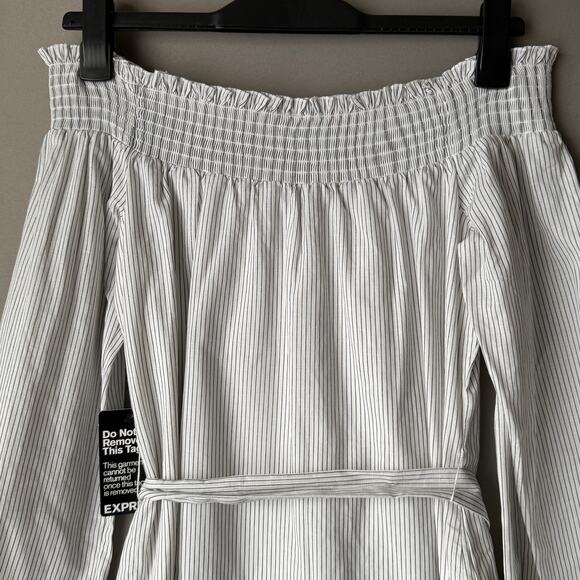 Express Off-Shoulder Dress Size S White & Black Striped NWT - Picture 9 of 9